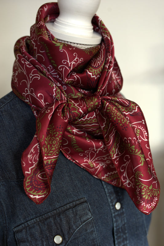 Wild Rag/Silk Scarf - Maroon Paisley