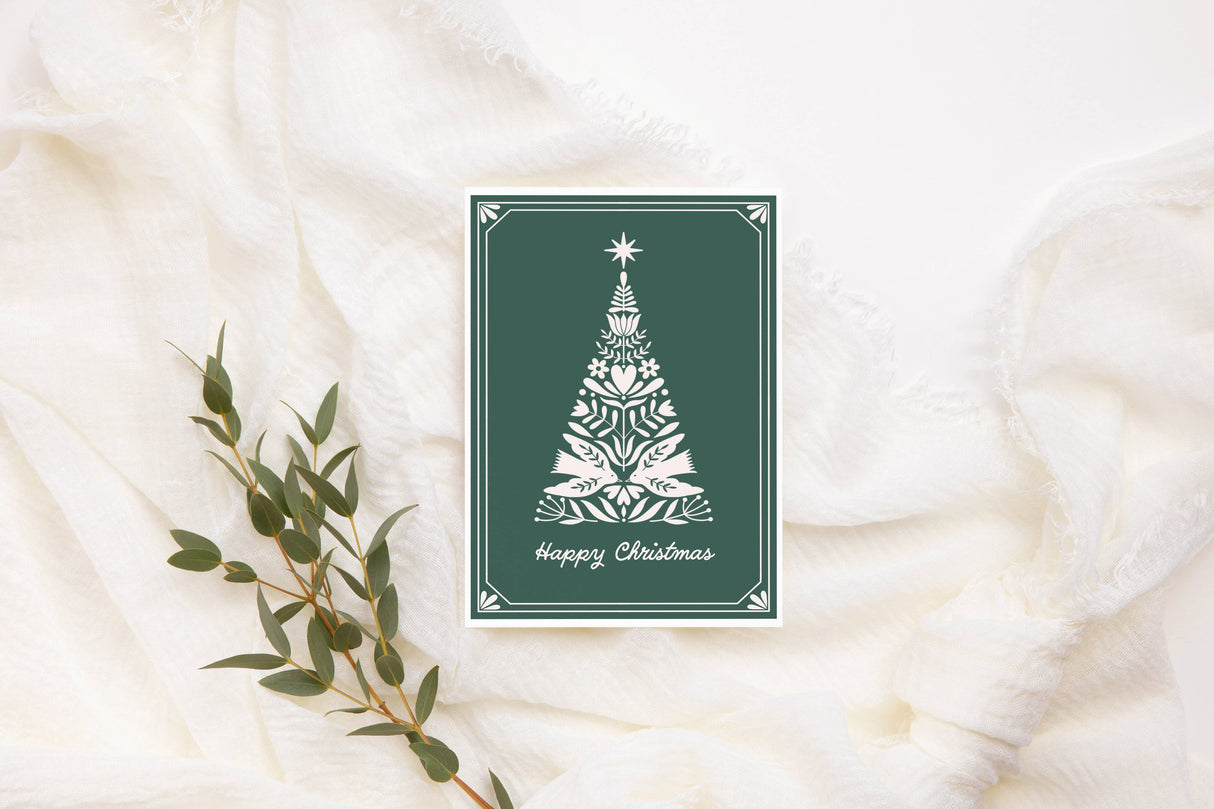 Happy Christmas Tree Card - Green