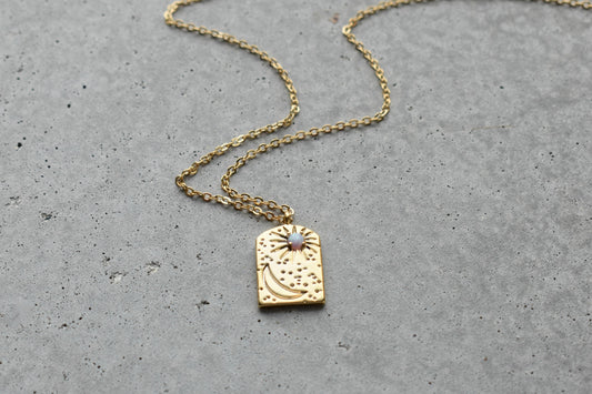 Opal Starry Night Window Gold Necklace