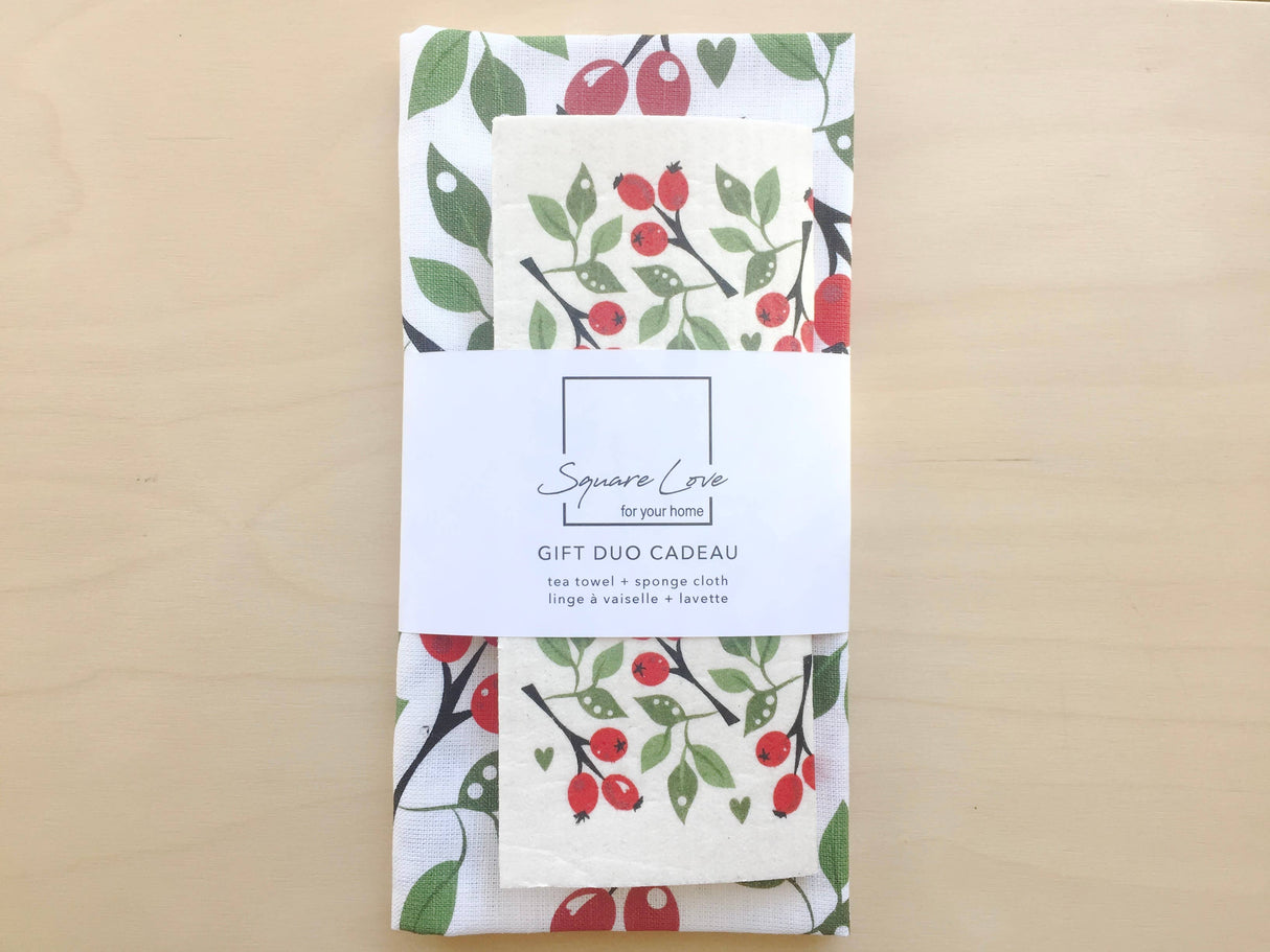 Rose Hip Gift Duo | 1 Tea Towel + 1 Sponge Cloth