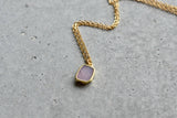 Pink Opal Tiny Rectangle Gold Necklace