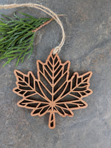 Maple Leaf Cutout Ornament - Canada Wood Souvenir, Christmas: Cherry Wood
