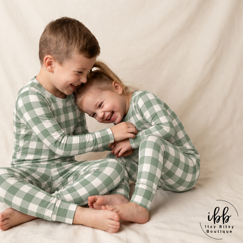 Christmas Checkered Gingham Viscose Bamboo Two-Piece Pajama