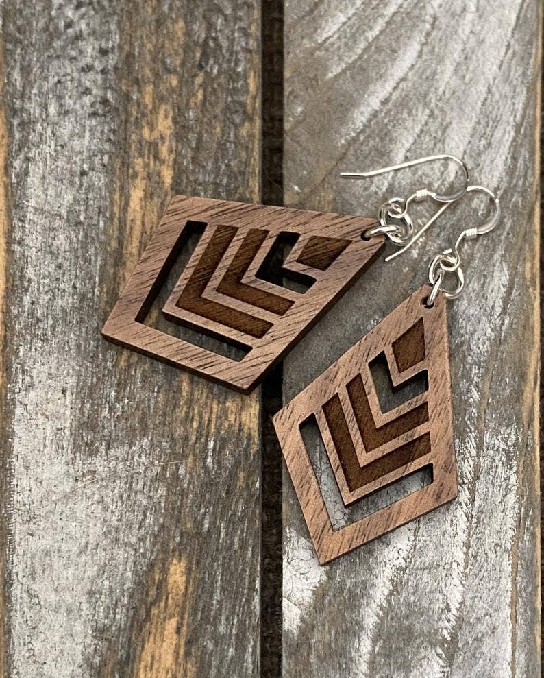 Walnut Wood Earrings - Chevron