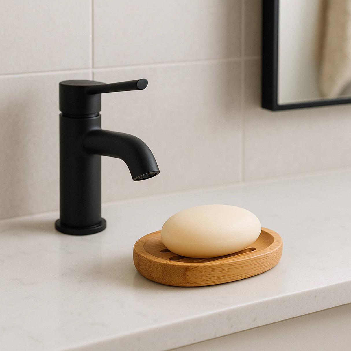 Oval Natural Bamboo Soap Dish with Drainage Slots