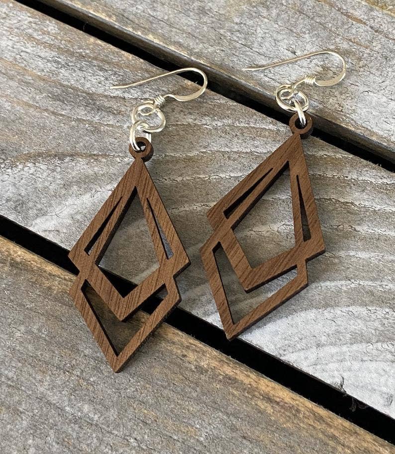 Walnut Wood Earrings - Double Triangles