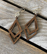 Walnut Wood Earrings - Double Triangles