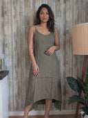 Italian Linen Mid Dress with Spaghetti Straps