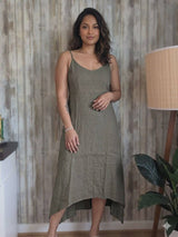 Italian Linen Mid Dress with Spaghetti Straps