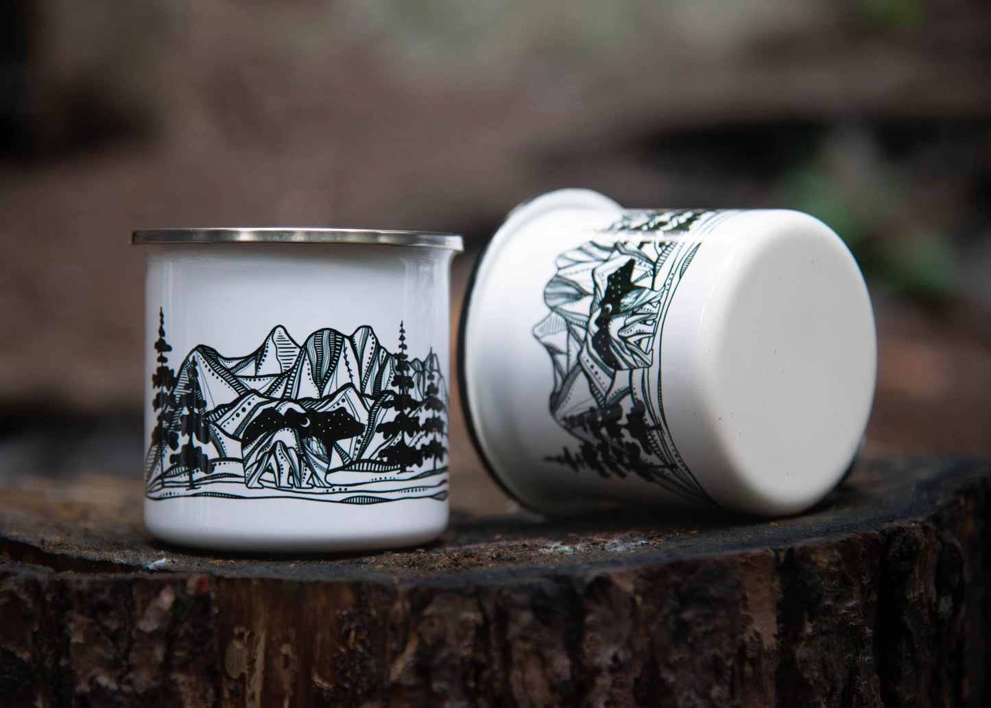 Bear and Mountains, Camping Mug- Black