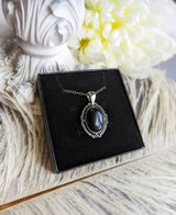 Obsidian Necklace: Antiqued Bronze Pendant, Crystal Jewelry