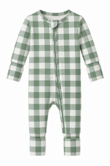 Christmas Checkered Gingham Viscose Bamboo Zipper Romper