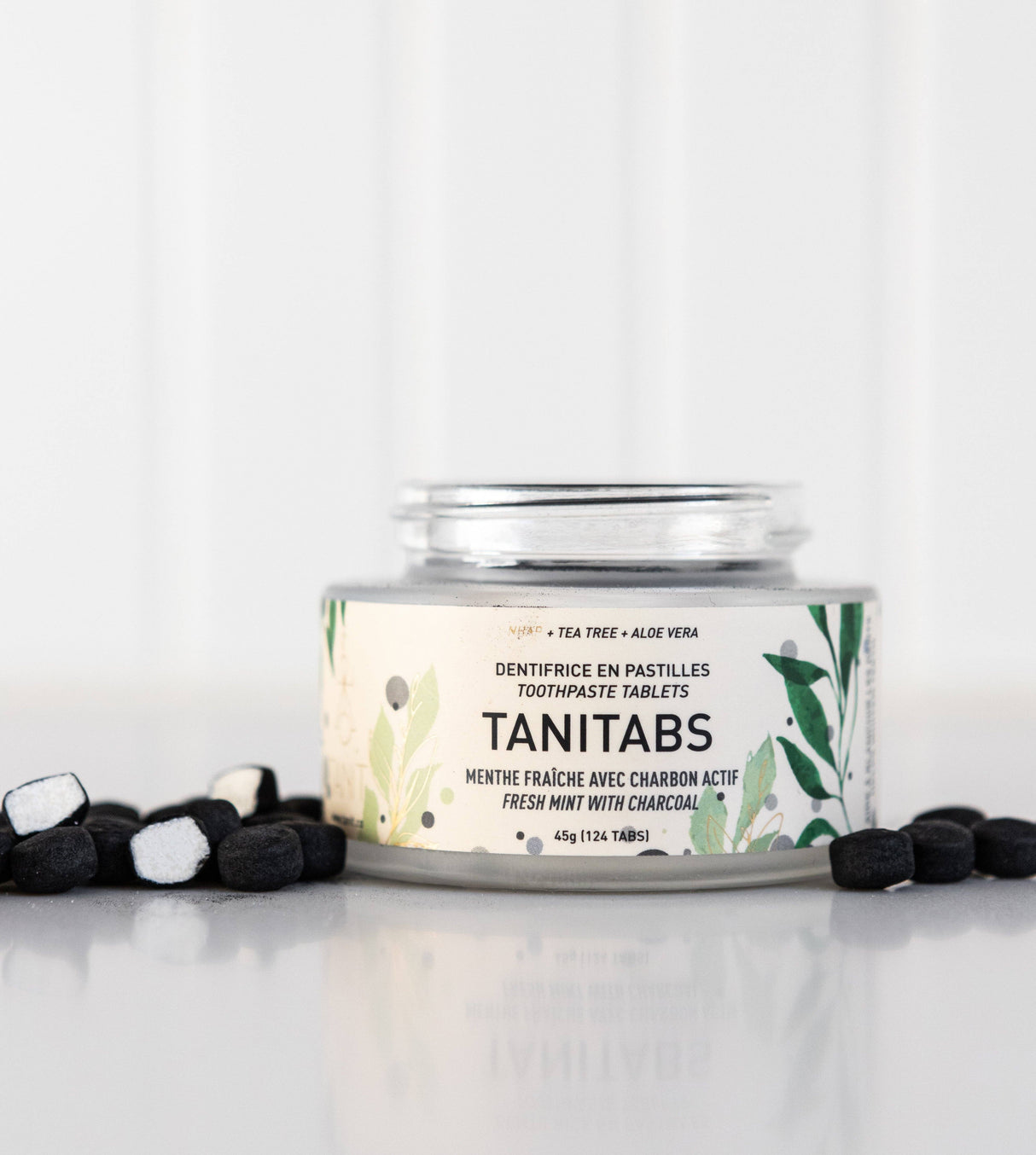 Tanitabs Toothpaste  – Reusable Glass Jar (124 tabs): Mint Charcoal