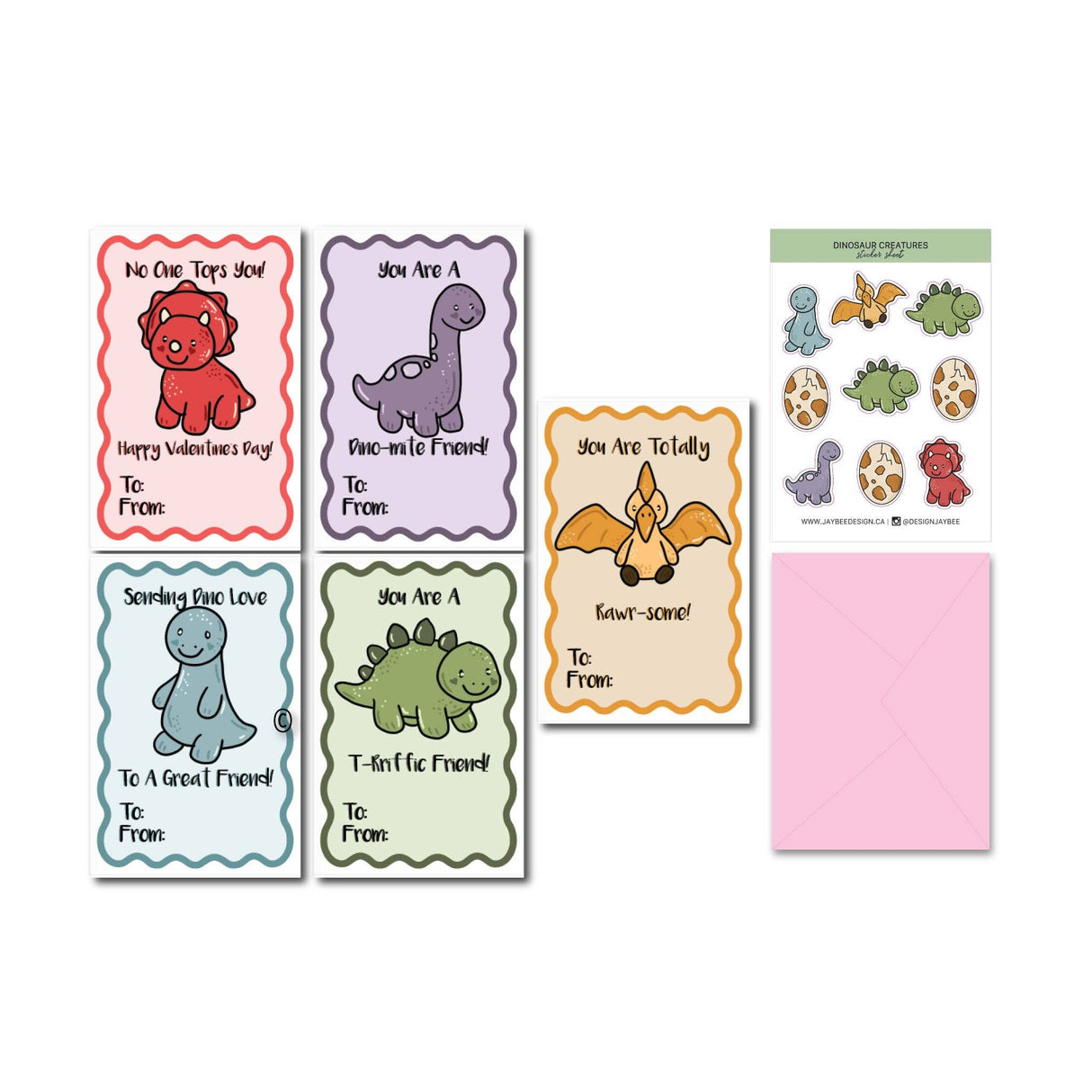 Dinosaur Valentine Set - Card Set: Red
