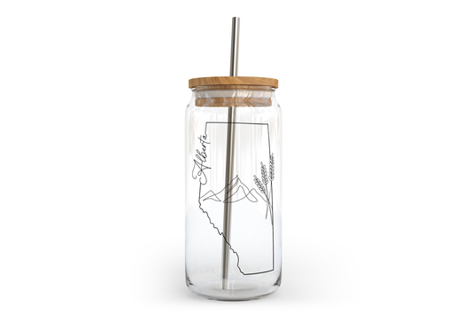 Alberta Line Art  Glass Can with a Bamboo Lid