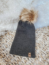 Knit Beanie Toque with Fur Pom Pom