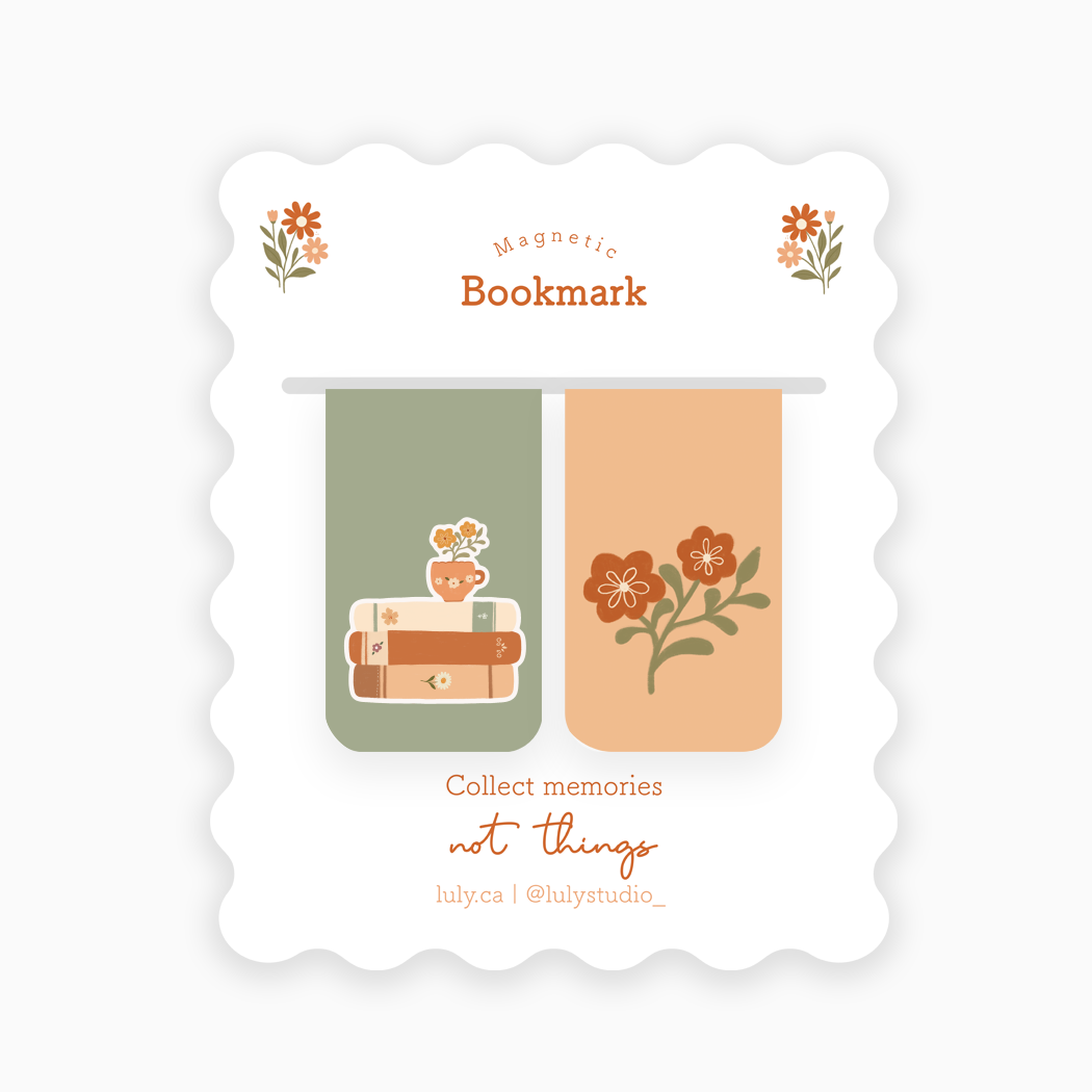 Magnetic Bookmark | Book and Flowers