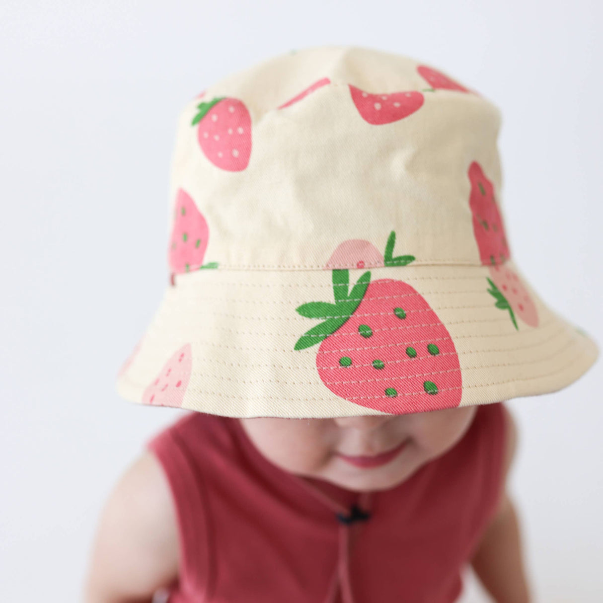 Reversible Organic Cotton Bucket Hats: Strawberries and Rose