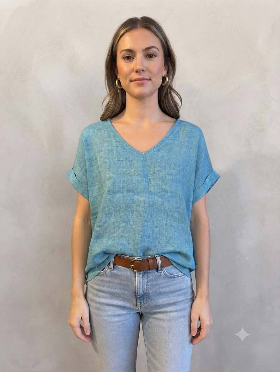 Classic Linen top: Turquoise