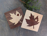 Maple Leaf Wood Inlay Coaster - Made in Canada: Walnut with Maple