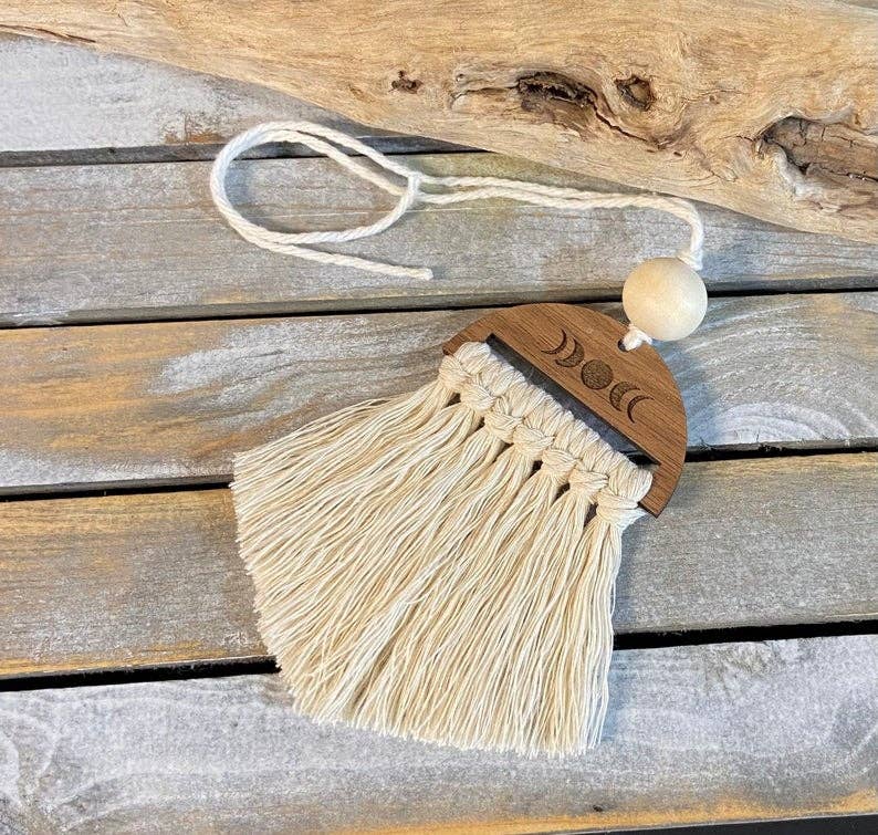 Moon phase Macrame Essential Oil Car Diffuser Charm