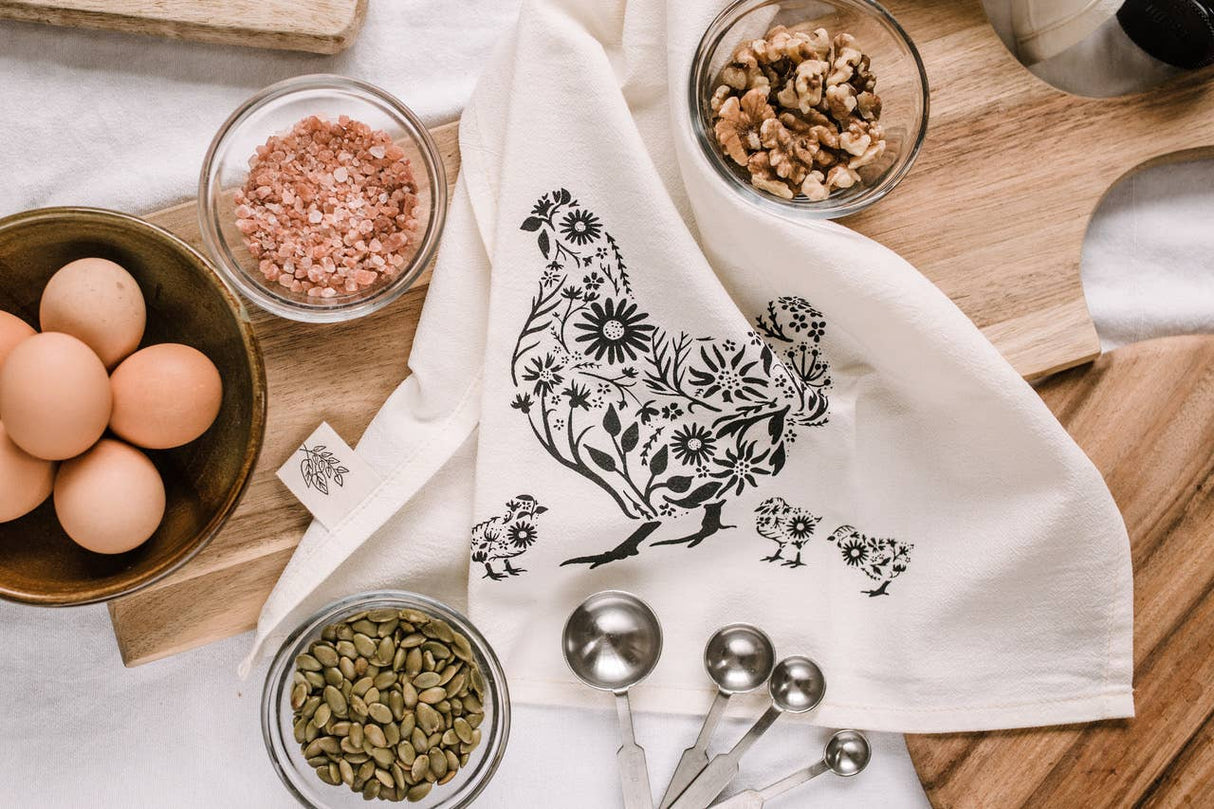 Floral Chicken Tea Towel
