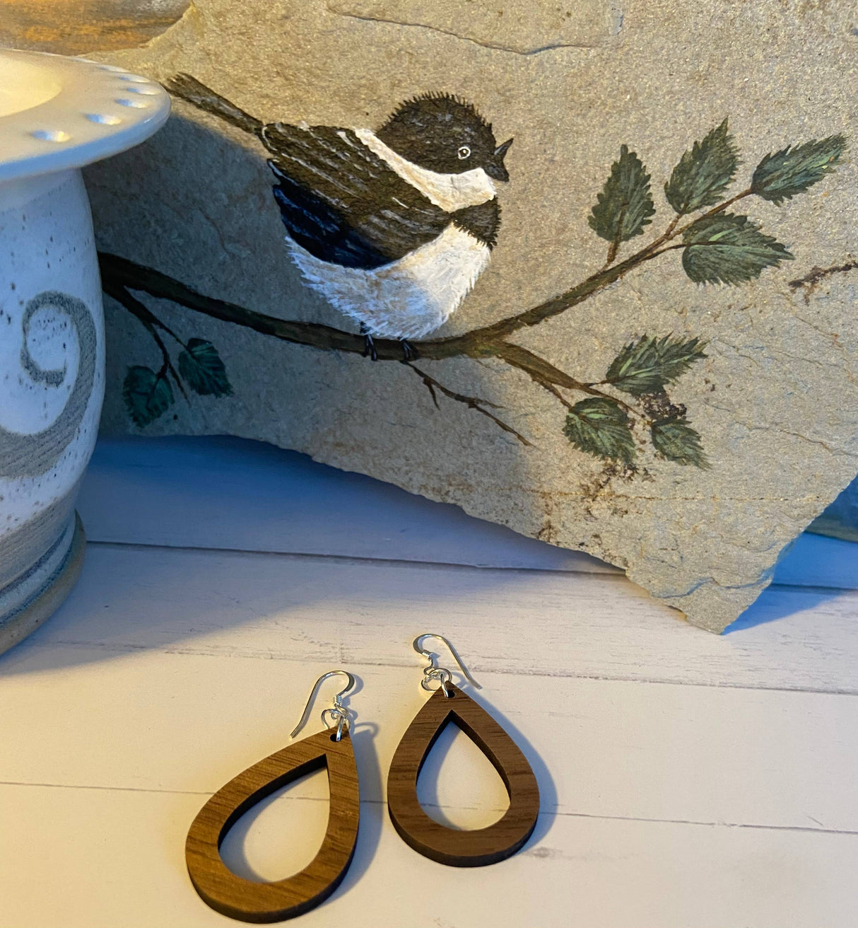 Walnut Wood Earrings - Open Teardrop