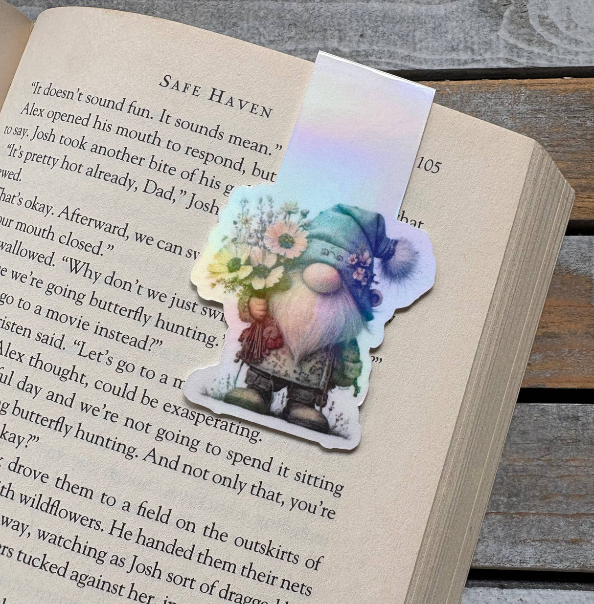 Whimsical gnome holographic magnetic bookmark