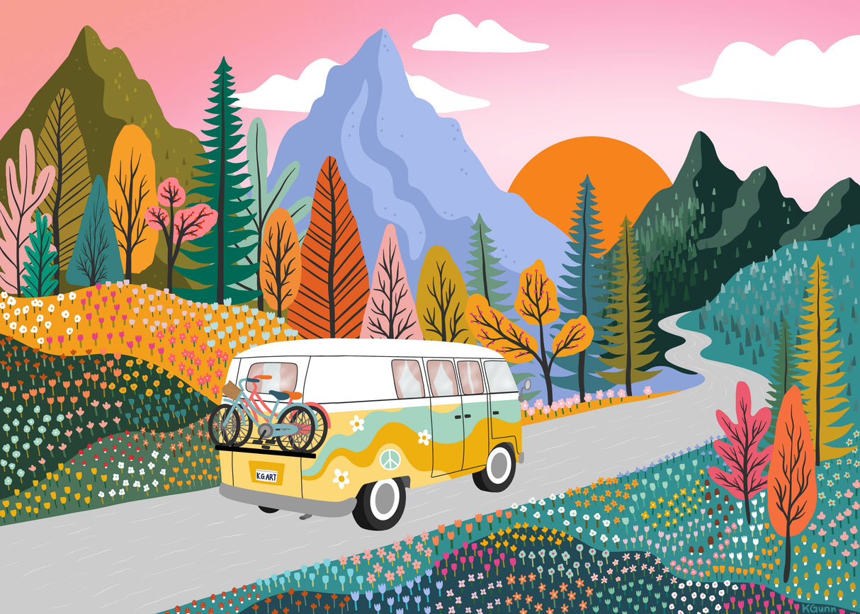Road Trip Greeting Card  |  Retro Bus Birthday Card