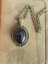 Obsidian Necklace: Antiqued Bronze Pendant, Crystal Jewelry