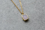 Pink Opal Tiny Rectangle Gold Necklace
