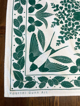 Green Bird Flour Sack Towel  |  Bird Tea Towel