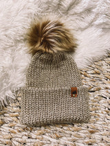 Knit Beanie Toque with Fur Pom Pom