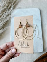 Distressed Brown Leather & Brass Circles Earrings