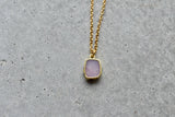 Pink Opal Tiny Rectangle Gold Necklace