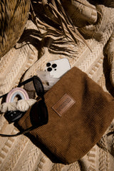 Corduroy Zipper Pouch: Black or Brown