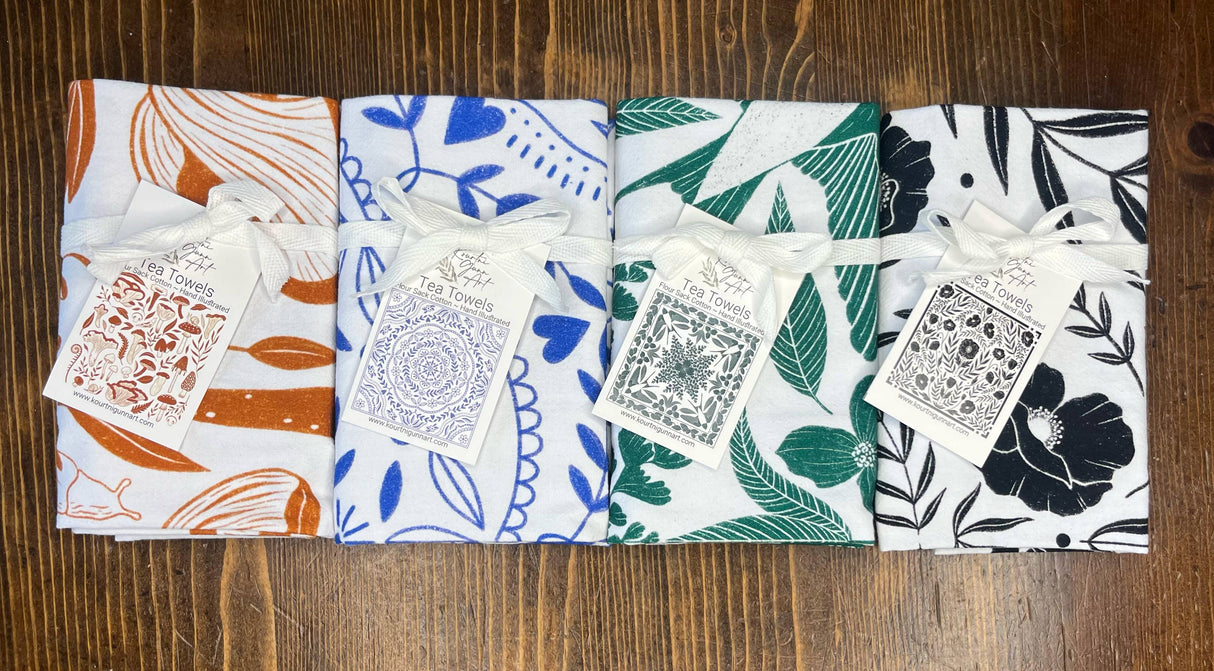 Mandala Flour Sack Towel  |  Blue and White Tea Towel