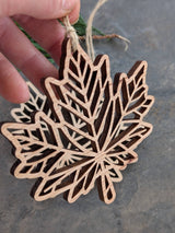 Maple Leaf Cutout Ornament - Canada Wood Souvenir, Christmas: Cherry Wood
