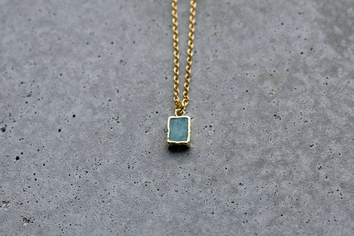 Amazonite Tiny Rectangle Gold Necklace