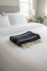 Minimalist 100% Cotton Throw Blankets & Bedspreads: Navy Blue with Stripes