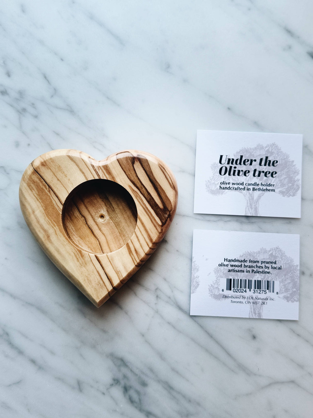 Olive Wood Heart Tea light Candle Holder