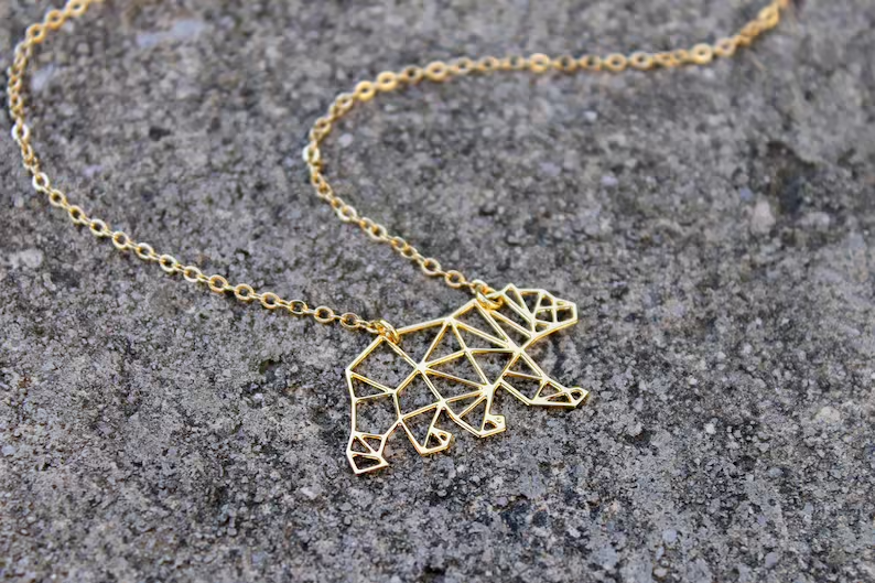 Small Gold Geometric Bear Necklace