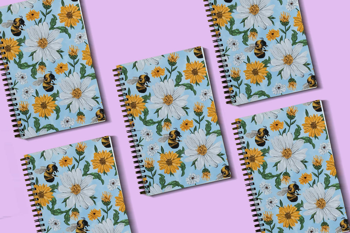 Blue Floral Honeybee Notebook