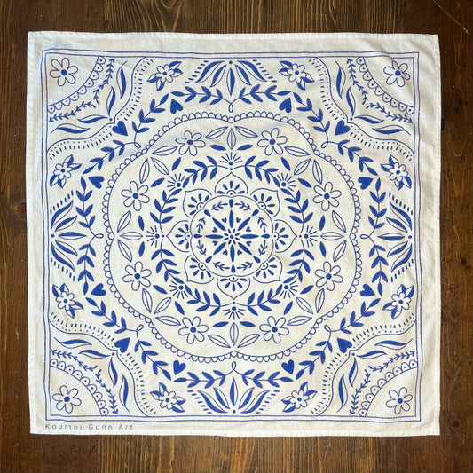 Mandala Flour Sack Towel  |  Blue and White Tea Towel