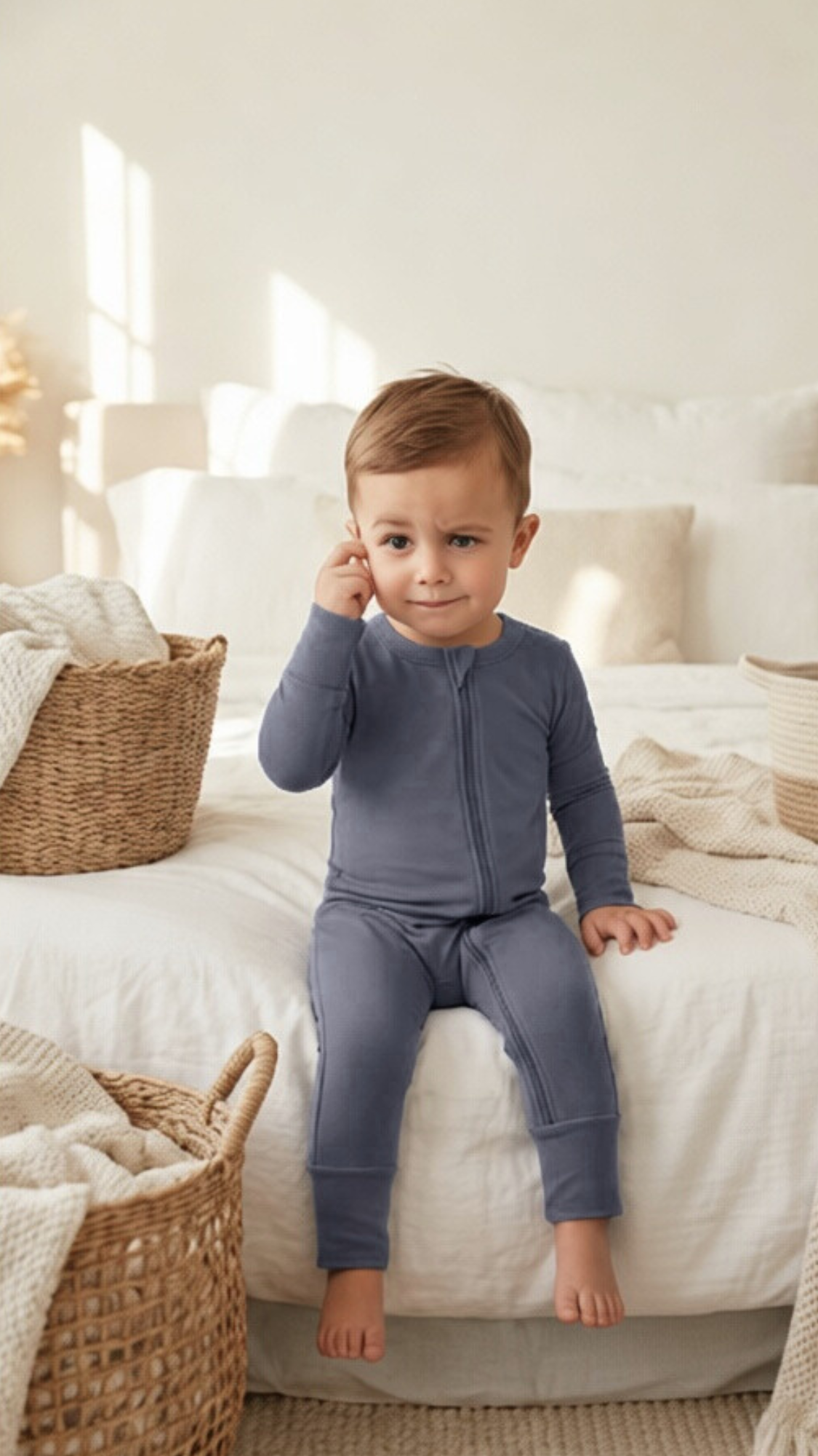 Serenity Blue Bamboo Baby Romper – Soft Stretch Sleepwear