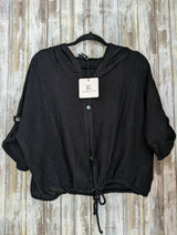 Linen Hooded Button Top