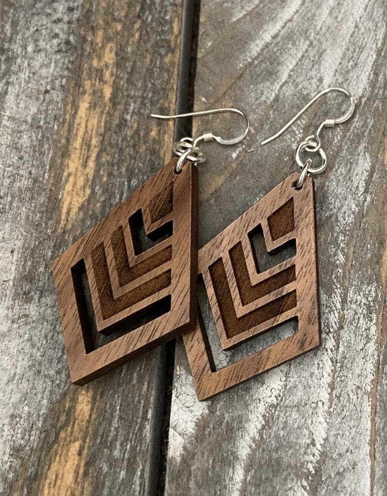 Walnut Wood Earrings - Chevron