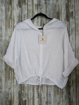Linen Hooded Button Top
