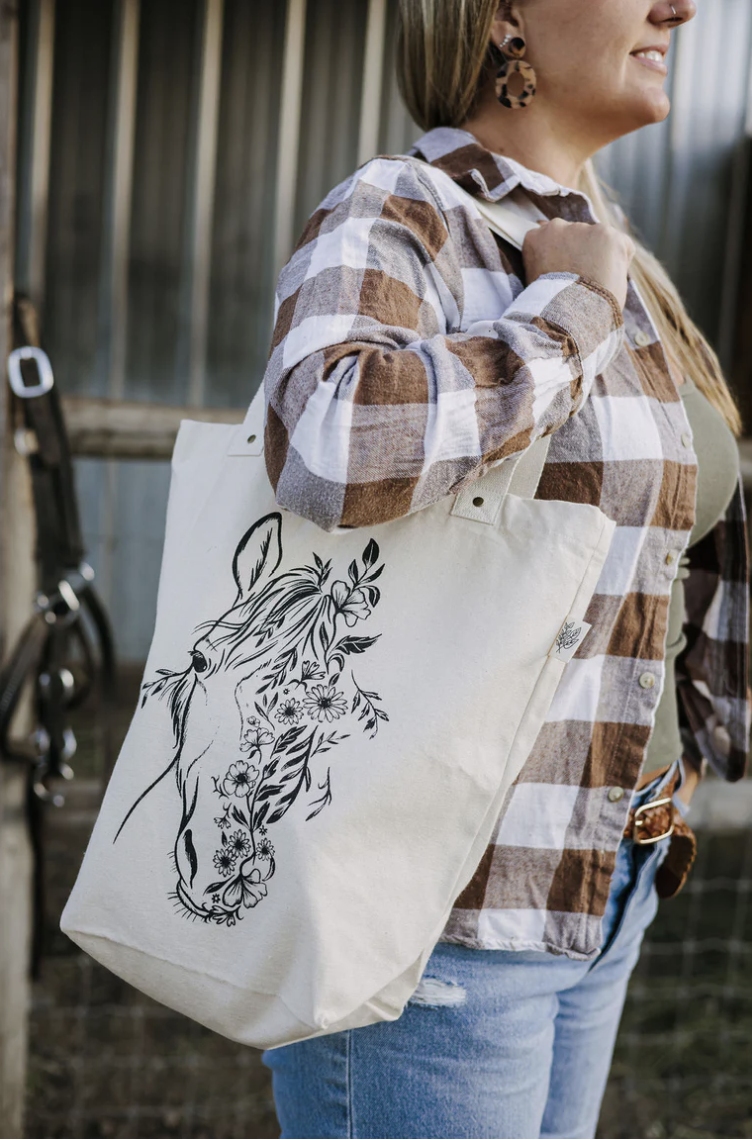 Floral Horse Tote Bag