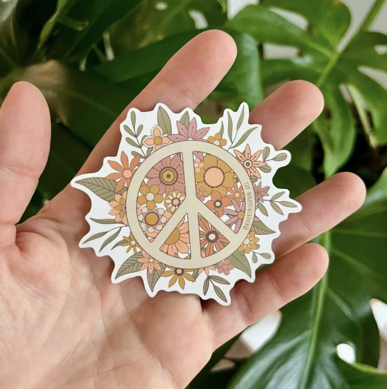 Floral Peace Sign  |  Water Resistant Vinyl Sticker